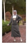 0142 - Tesettür Trençkot Gri̇-I8 0142 - Tesettür Trençkot Gri̇-I8