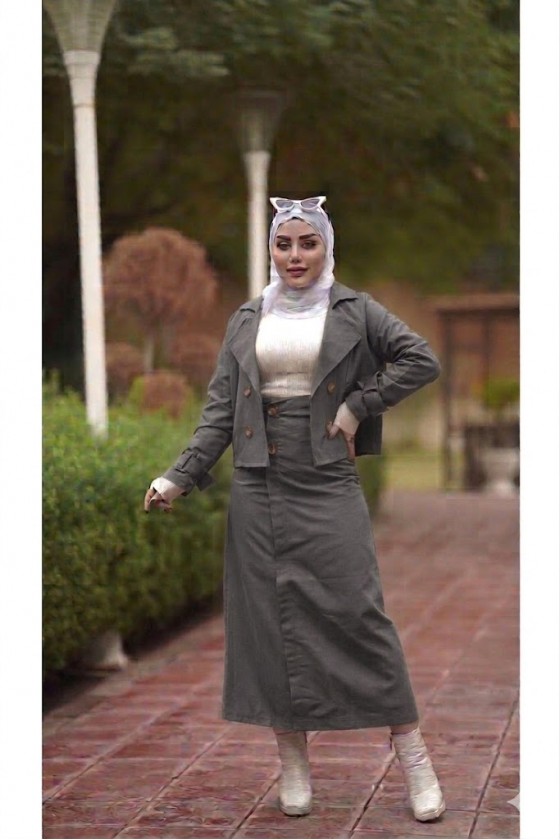 0142 - Tesettür Trençkot Gri̇-I8