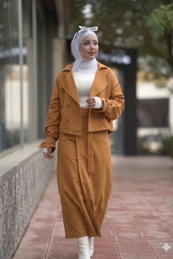 0142 - Tesettür Trençkot Taba-I8 0142 - Tesettür Trençkot Taba-I8