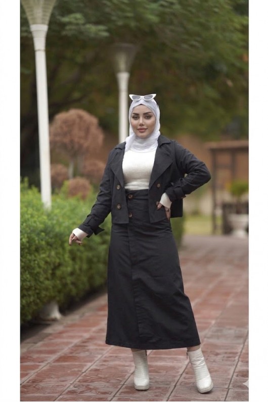 0142 - Tesettür Trençkot Si̇yah-I8