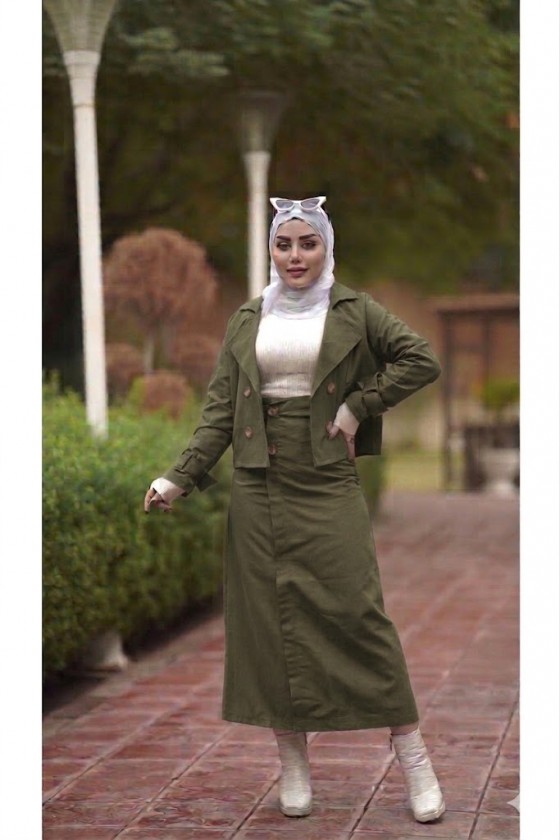0142 - Tesettür Trençkot Haki̇-I8