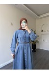 35351 - Kot Tesettür Elbise Mavi̇ G-3