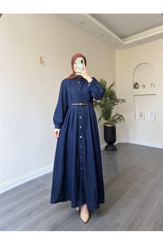 35351 - Kot Tesettür Elbise Laci̇vert G-3
