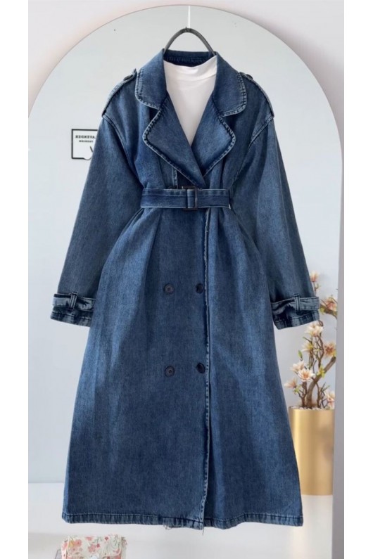 4409 Kot Tesettür Trençkot Mavi̇-Z3