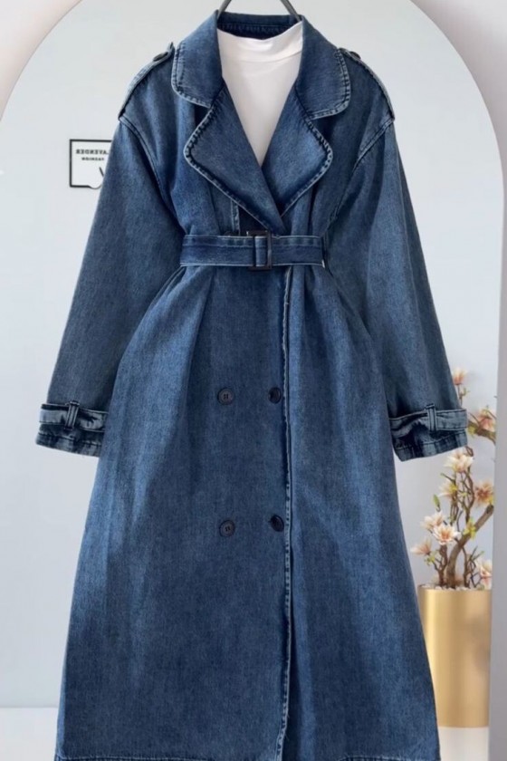 4409 Kot Tesettür Trençkot Mavi̇-Z3