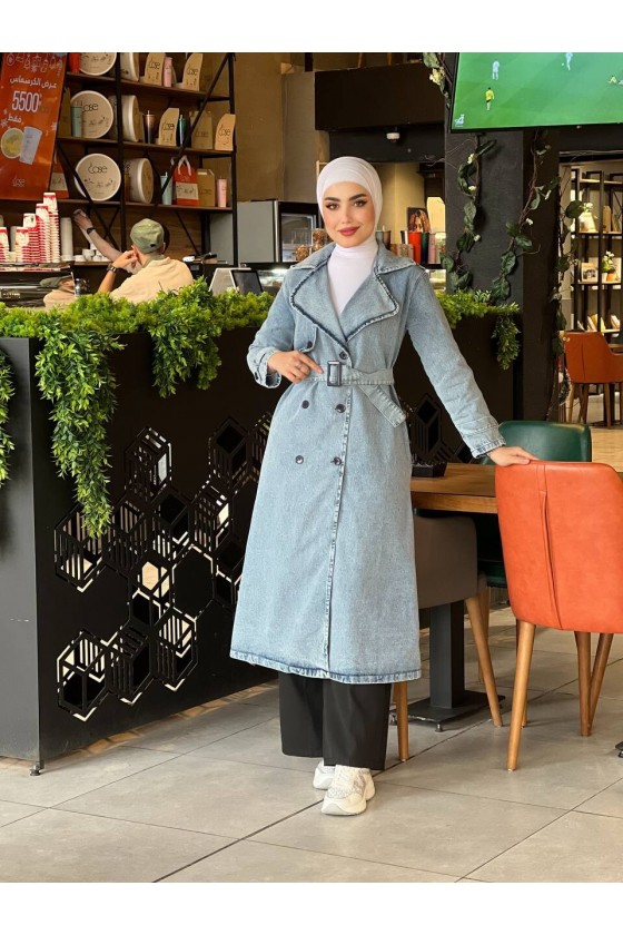 4409 Kot Tesettür Trençkot Açık Mavi-Z3