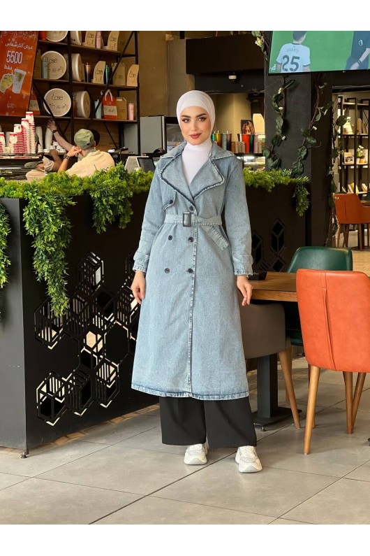 4409 Kot Tesettür Trençkot Açık Mavi-Z3