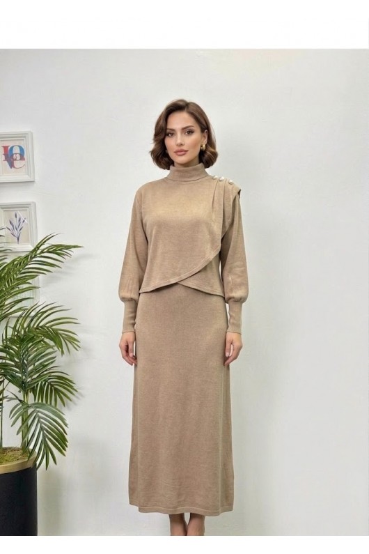 4415 - Asimetrik Tunik Etek Tesettür İkili Takım Bej-A18 4415 - Asimetrik Tunik Etek Tesettür İkili Takım Bej-A18