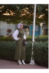 4437 - Kemerli Tesettür Elbise Haki̇-H2