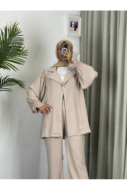 4468 - Tesettür İkili Takım Bej-j4