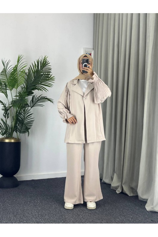 4468 - Tesettür İkili Takım Bej-j4
