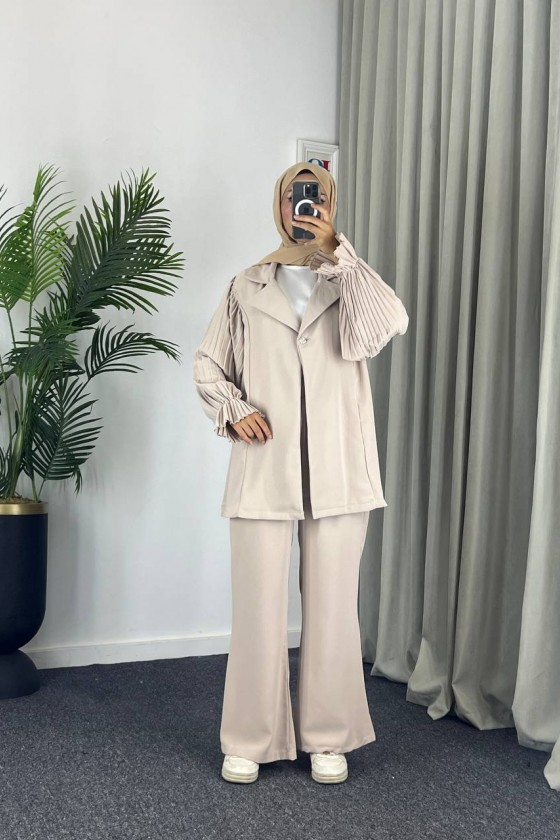 4468 - Tesettür İkili Takım Bej-j4