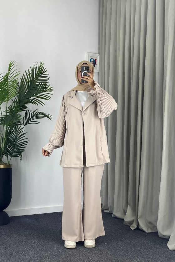 4468 - Tesettür İkili Takım Bej-j4