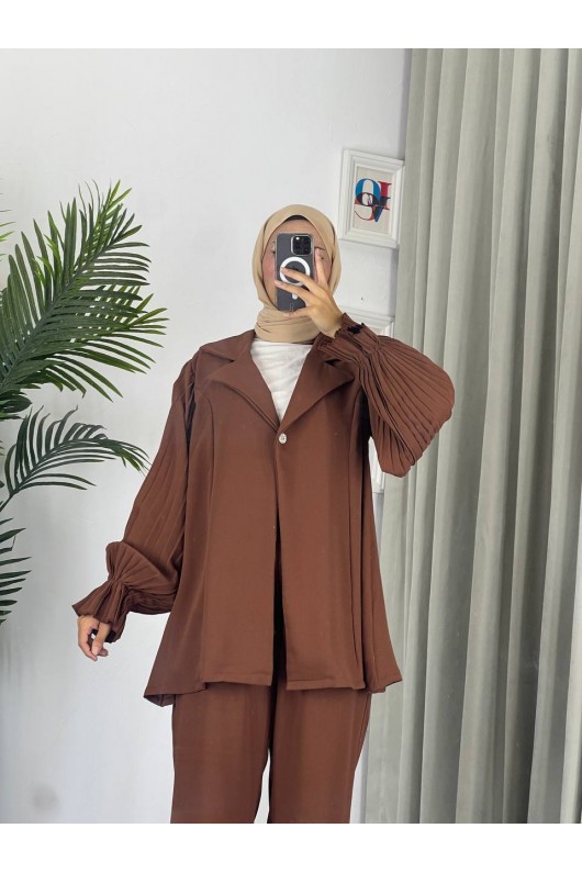 4468 - Tesettür İkili Takım Kahverengi̇-j4