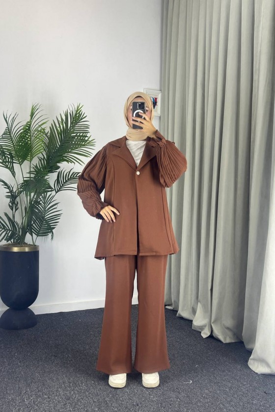 4468 - Tesettür İkili Takım Kahverengi̇-j4