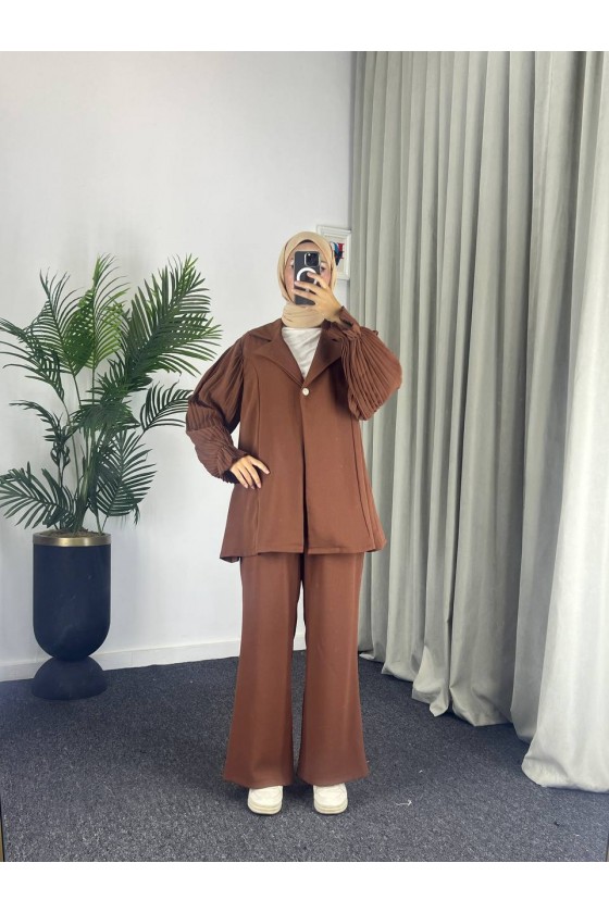 4468 - Tesettür İkili Takım Kahverengi̇-j4