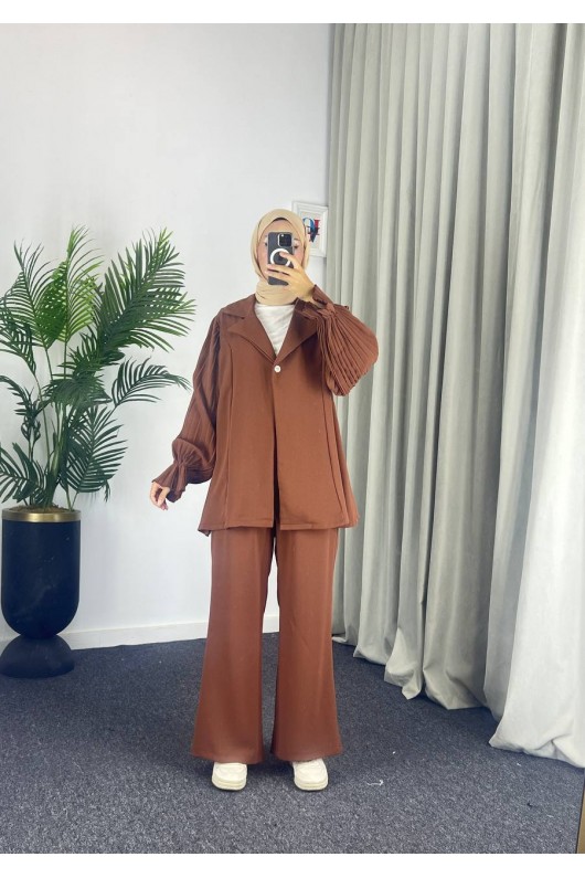 4468 - Tesettür İkili Takım Kahverengi̇-j4