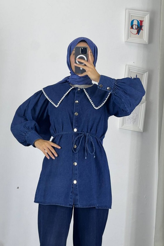 4497 - Tesettür Kot Tunik Mavi̇-K4