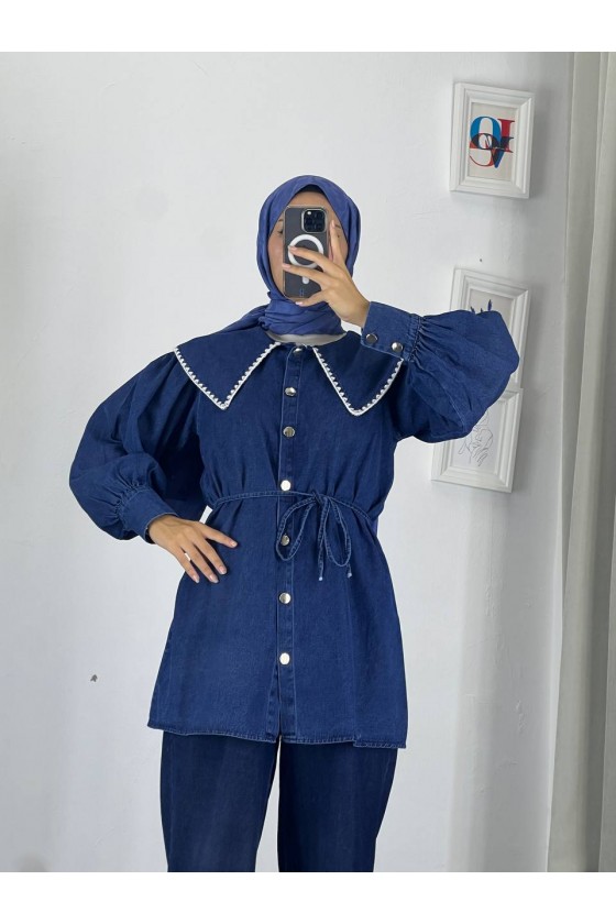 4497 - Tesettür Kot Tunik Mavi̇-K4