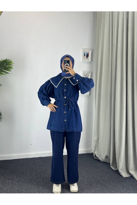 4497 - Tesettür Kot Tunik Mavi̇-K4