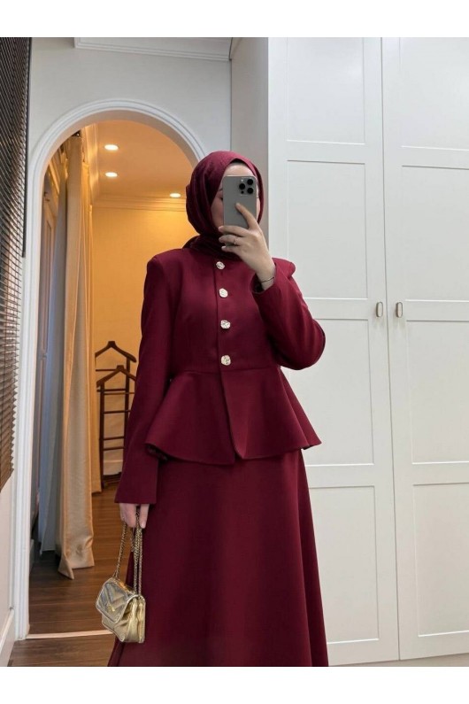 45210 - Krep Kumaş İkili Tesettür Takım Bordo-A6