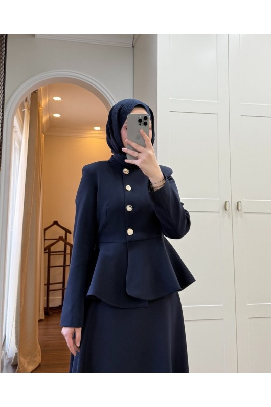 45210 - Krep Kumaş İkili Tesettür Takım Laci̇vert-A6