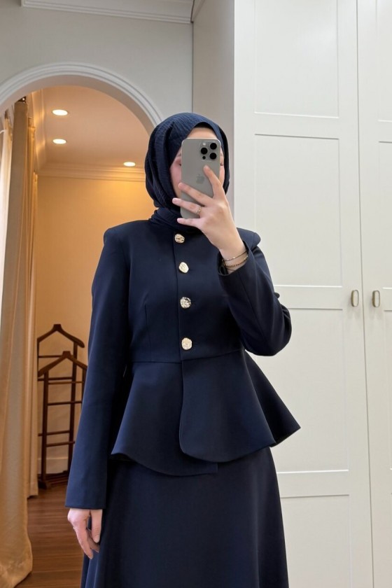 45210 - Krep Kumaş İkili Tesettür Takım Laci̇vert-A6 45210 - Krep Kumaş İkili Tesettür Takım Laci̇vert-A6