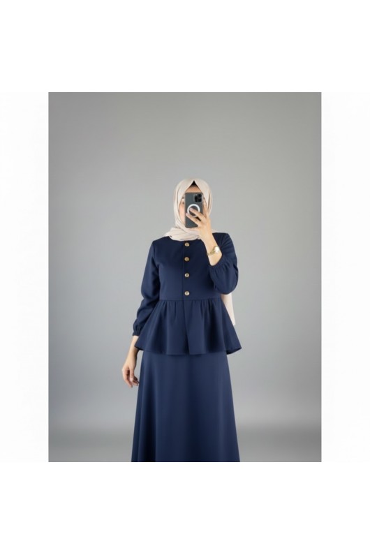 4521 - Krep Kumaş İkili Tesettür Takım Laci̇vert-A6 4521 - Krep Kumaş İkili Tesettür Takım Laci̇vert-A6