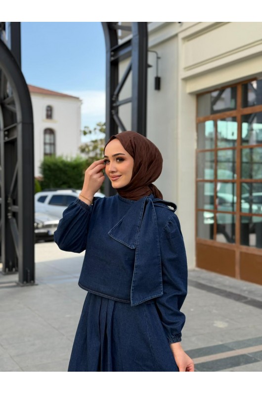 4556 - Kot Kumaş Tesettür İkili Takım Laci̇vert