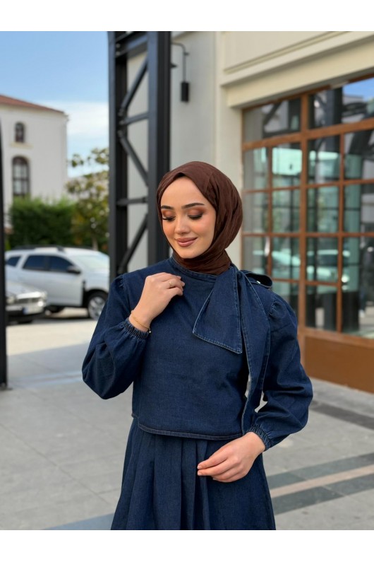 4556 - Kot Kumaş Tesettür İkili Takım Laci̇vert