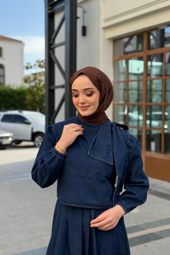 4556 - Kot Kumaş Tesettür İkili Takım Laci̇vert 4556 - Kot Kumaş Tesettür İkili Takım Laci̇vert