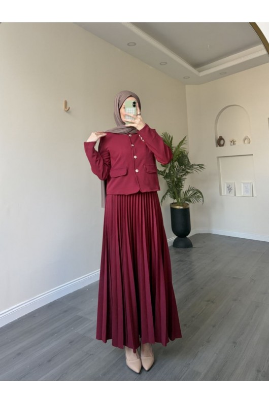 4566 - Double Krep Kumaş Tesettür İkili Takım Bordo 4566 - Double Krep Kumaş Tesettür İkili Takım Bordo