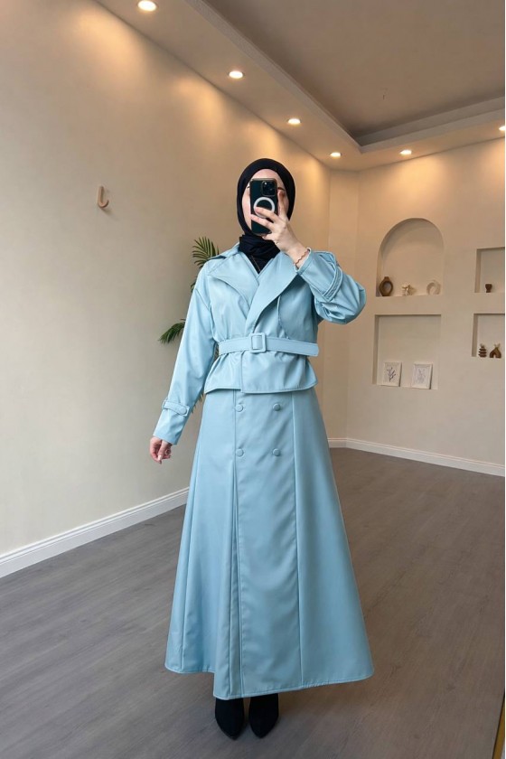 4570 - Bondit Kumaş İkili Tesettür Takım Mavi̇