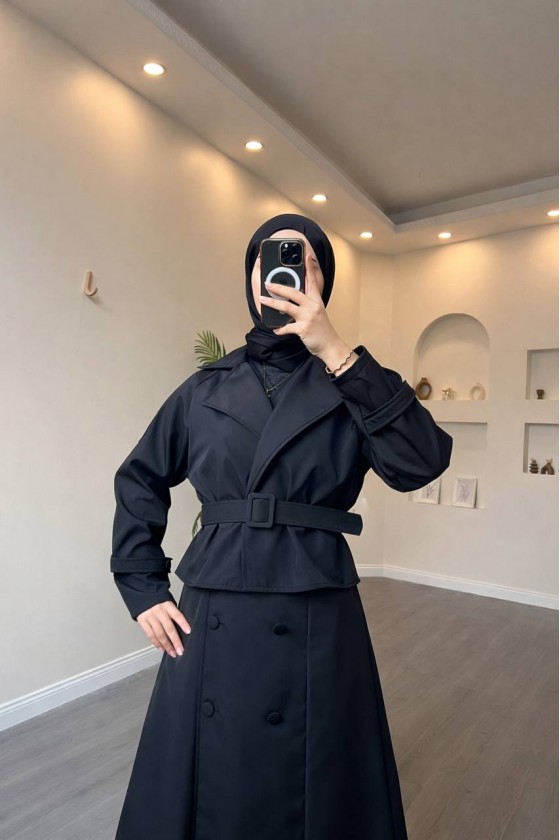 4570 - Bondit Kumaş İkili Tesettür Takım Si̇yah