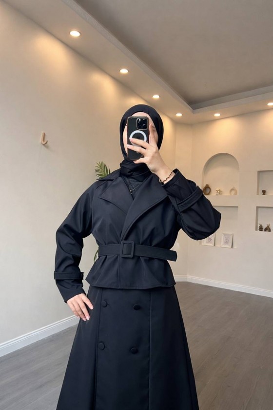 4570 - Bondit Kumaş İkili Tesettür Takım Si̇yah