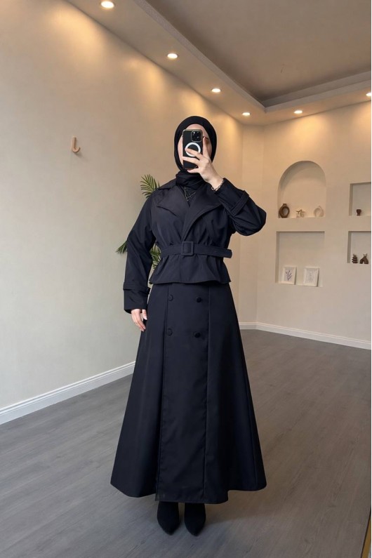 4570 - Bondit Kumaş İkili Tesettür Takım Si̇yah