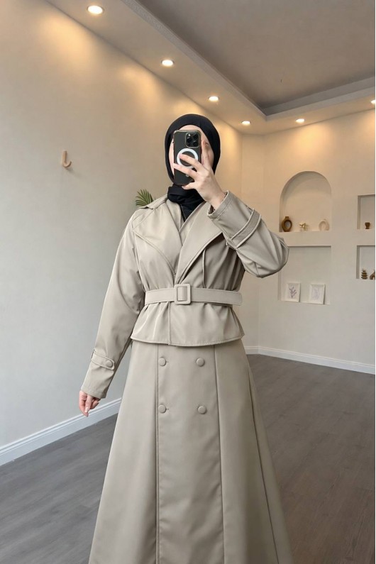 4570 - Bondit Kumaş İkili Tesettür Takım Bej