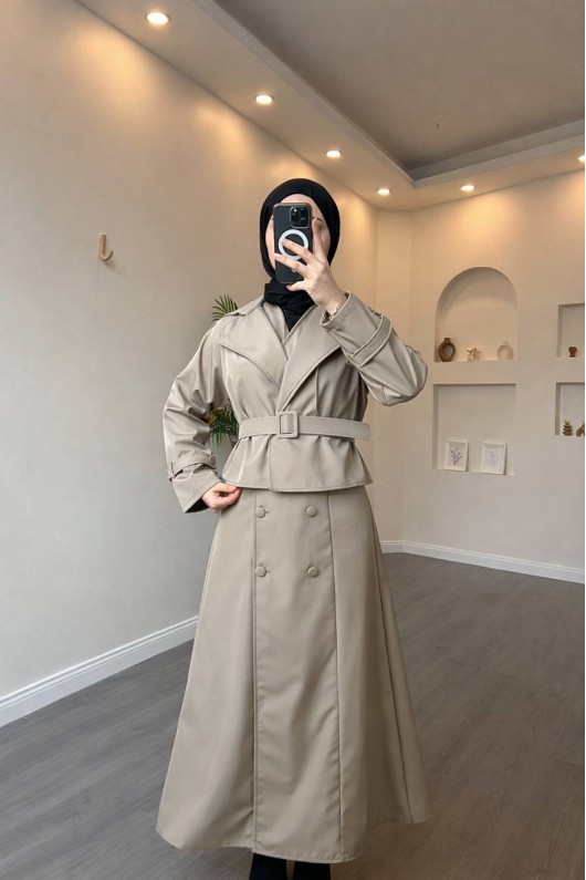 4570 - Bondit Kumaş İkili Tesettür Takım Bej