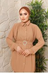 3100 - Kemerli Tesettür Takım Taba-A12