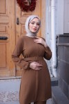 2544 - Kemerli Tesettür İkili Takım Kahverengi̇-A11