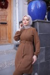 2544 - Kemerli Tesettür İkili Takım Kahverengi̇-A11