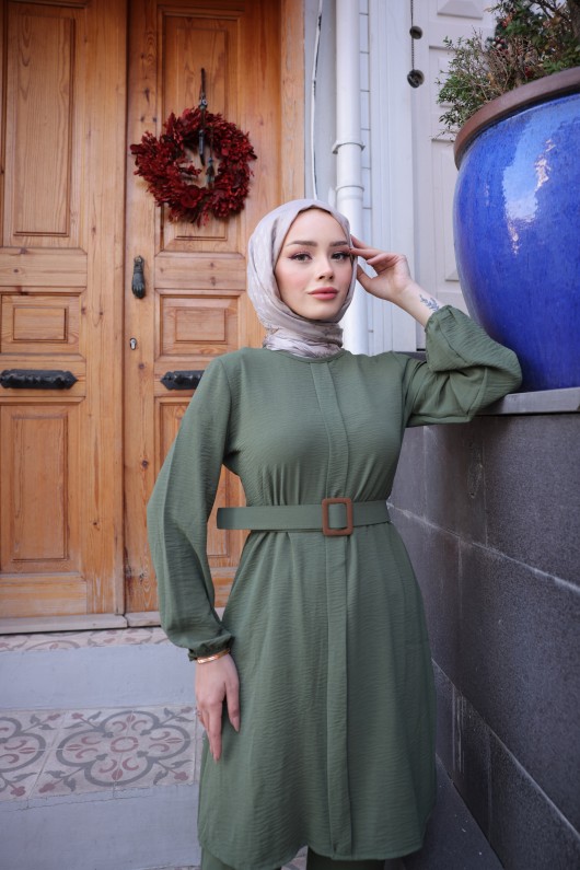 2544 - Kemerli Tesettür İkili Takım Haki-A11