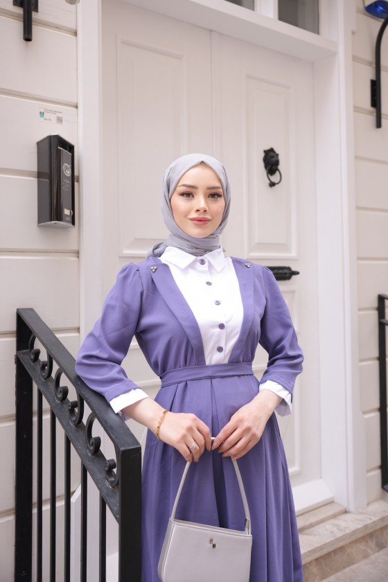 4444 - Yaka Detaylı Tesettür Elbise Li̇la-A12