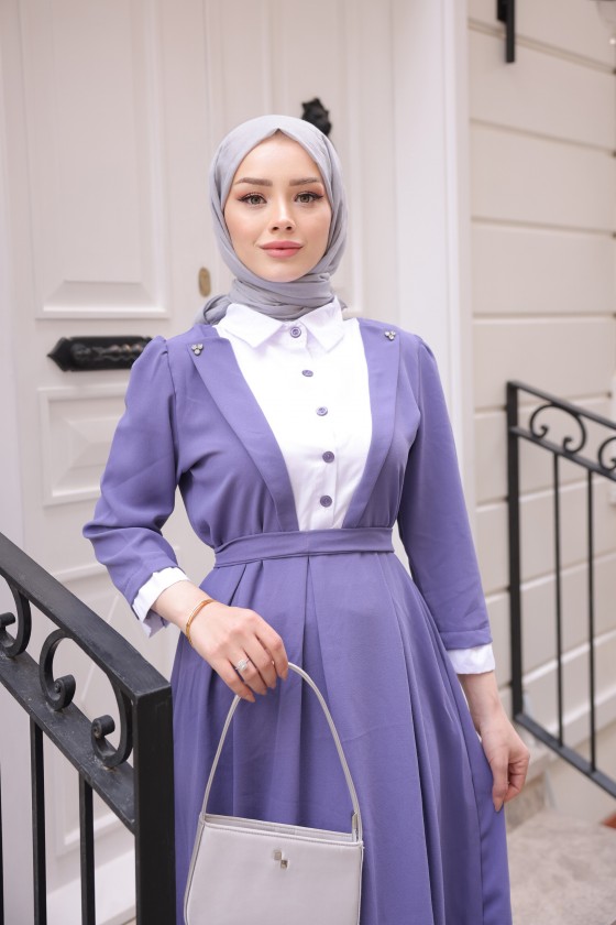 4444 - Yaka Detaylı Tesettür Elbise Li̇la-A12