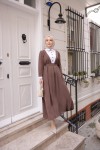 4444 - Yaka Detaylı Tesettür Elbise Kahverengi̇-A12