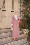 4444 - Yaka Detaylı Tesettür Elbise Pembe-A12