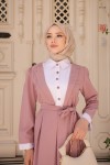 4444 - Yaka Detaylı Tesettür Elbise Pembe-A12