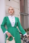 4444 - Yaka Detaylı Tesettür Elbise Yeşi̇l-A12