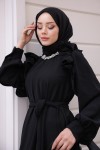 3986 -Taş Detaylı Tesettür Elbise Si̇yah-G1