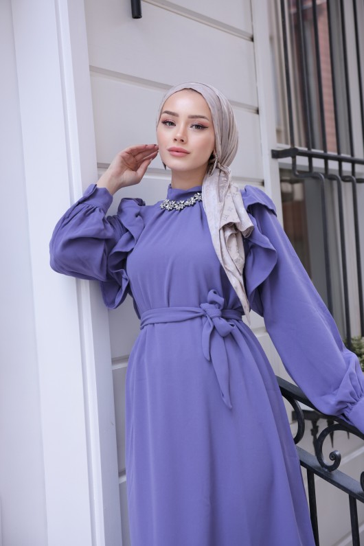 3986 -Taş Detaylı Tesettür Elbise Li̇la-G1